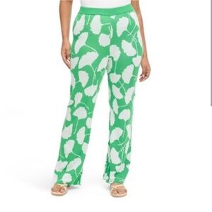 Green and White Patterned Women's Pants